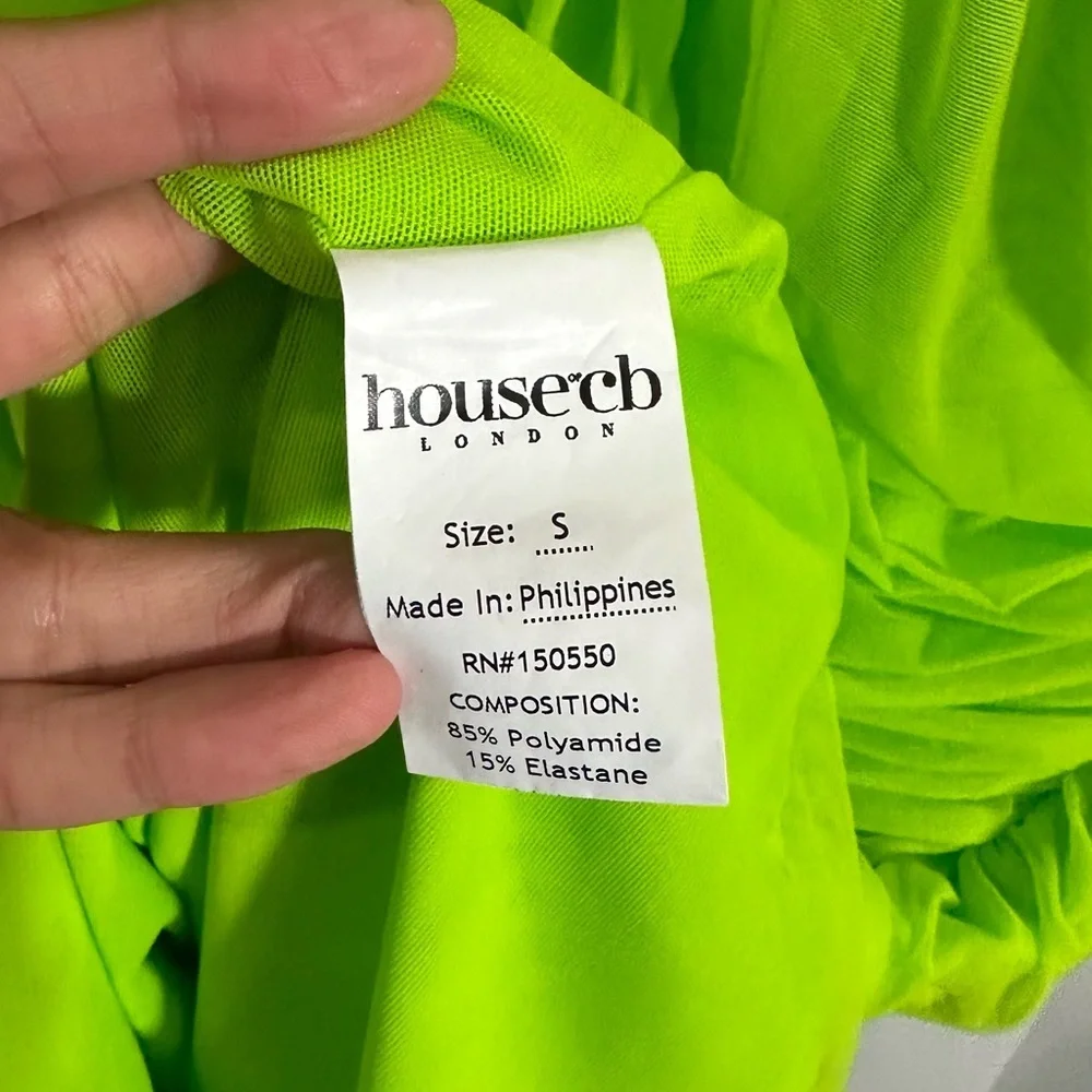 NWT House of CB Adrie Neon Green Gathered Mini Dress Small - Picture 14 of 16